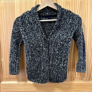 Gap Kids dark grey white shawl collar single button long sleeve cardigan sweater